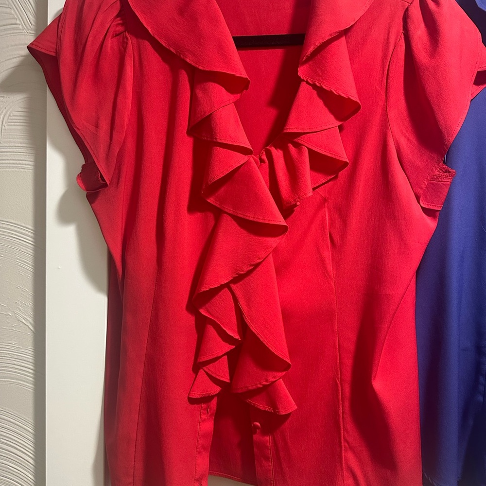 Banana Republic Elegant Ruffled Blouse Set - Red and Blue - Picture 2 of 3